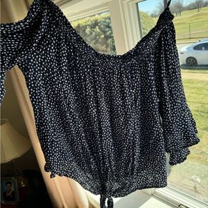 Navy Polka Dot Off-Shoulder Women's Top